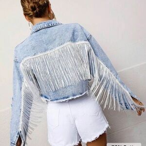 SHEIN Light Blue Fringe Jean Jacket